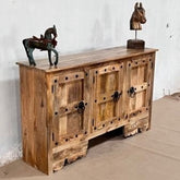 Indian Handmade Carved Solid Hard Wood 2Doors Sideboard Natural